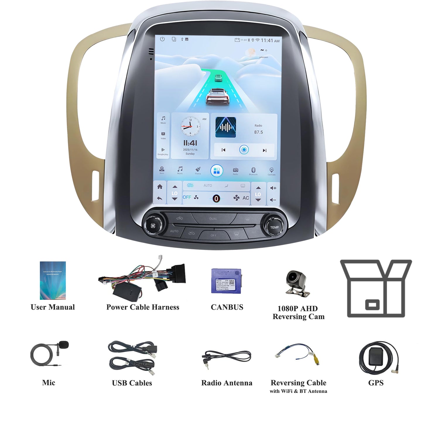 9.7" Android 15 Car Stereo Compatible with Buick Lacrosse 2009 2010 2011 2012 Auto AC, Wireless CarPlay/Android Auto, 4G+64G, GPS, BT, Supprt Steering Wheel Control & Backup Camera